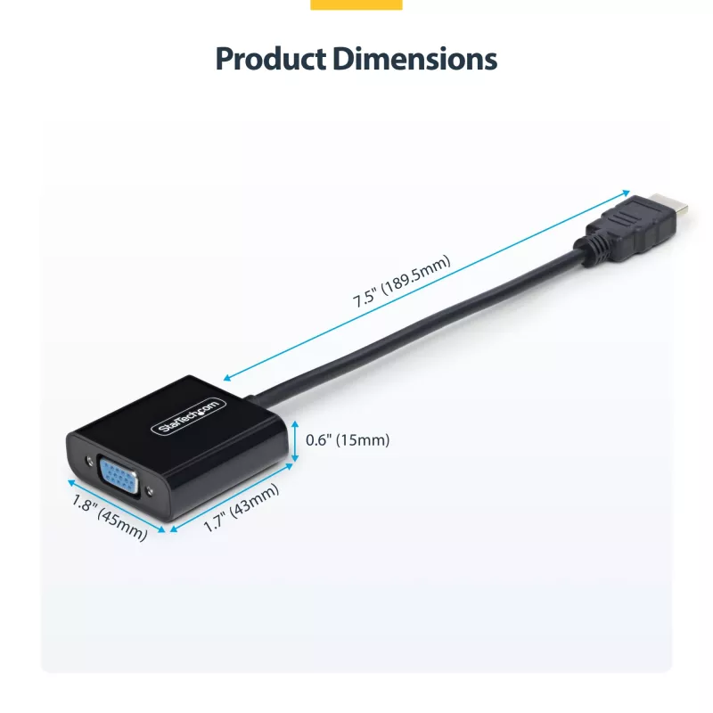 StarTech.com HDMI į VGA adapteris, aktyvus vaizdo keitiklis nešiojamam/ staliniui kompiuteriui, 1920x1080 (1080p), HDMI šaltinis prie VGA monitoriaus/ekrano/projektoriaus