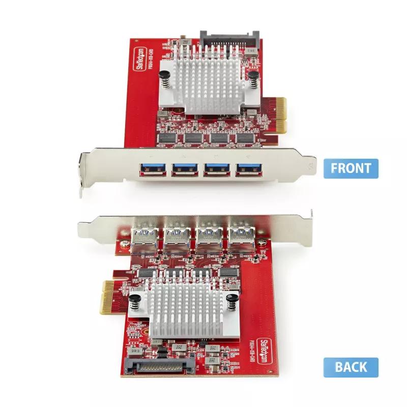 StarTech.com 4 prievadų USB-A PCIe kortelė, USB 3.2 10Gbps, PCI Express 3.0 plėtinio kortelė, 4 nepriklausomi USB valdikliai, Windows/Linux/macOS, TAA atitinkanti