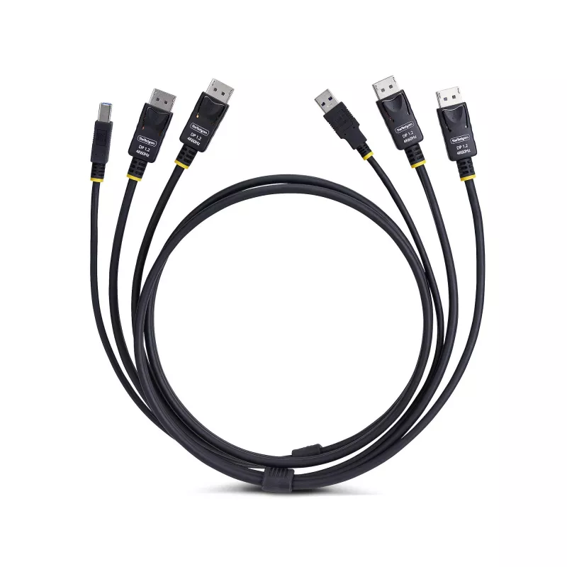 StarTech.com 1,8 m kombinuotas KVM laidas su dviem DisplayPort ir USB 5 Gbps, 4K 60 Hz, DP 1.2 / USB 3.0, universalus suderinamumas su dviejų monitorių KVM jungikliais