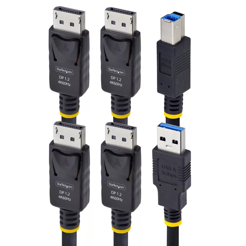 StarTech.com 1,8 m kombinuotas KVM laidas su dviem DisplayPort ir USB 5 Gbps, 4K 60 Hz, DP 1.2 / USB 3.0, universalus suderinamumas su dviejų monitorių KVM jungikliais
