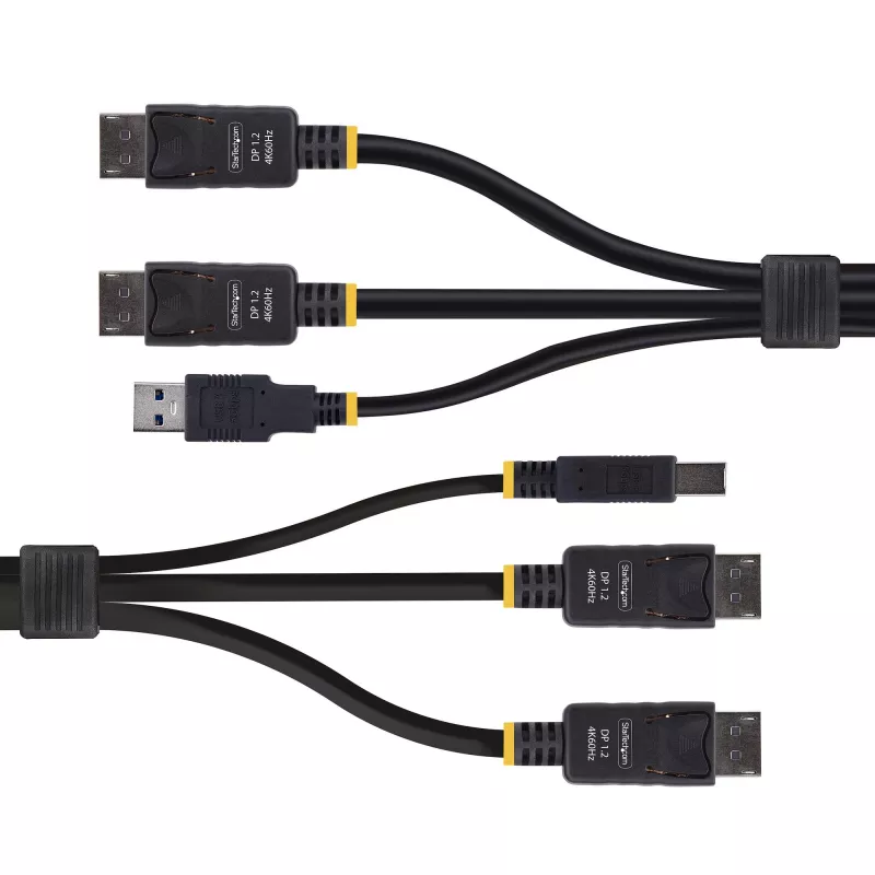 StarTech.com 1,8 m kombinuotas KVM laidas su dviem DisplayPort ir USB 5 Gbps, 4K 60 Hz, DP 1.2 / USB 3.0, universalus suderinamumas su dviejų monitorių KVM jungikliais