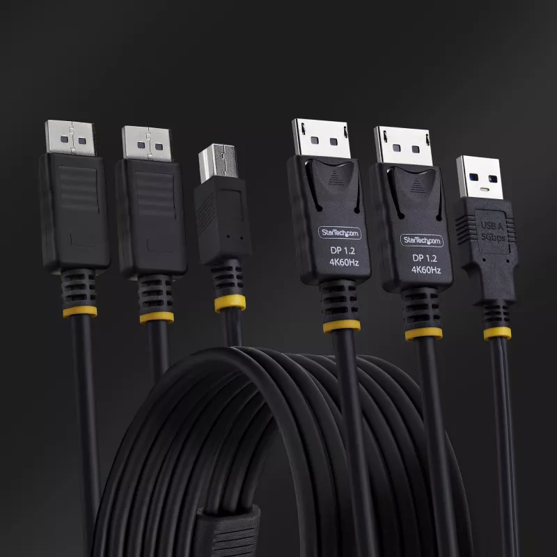 StarTech.com 1,8 m kombinuotas KVM laidas su dviem DisplayPort ir USB 5 Gbps, 4K 60 Hz, DP 1.2 / USB 3.0, universalus suderinamumas su dviejų monitorių KVM jungikliais