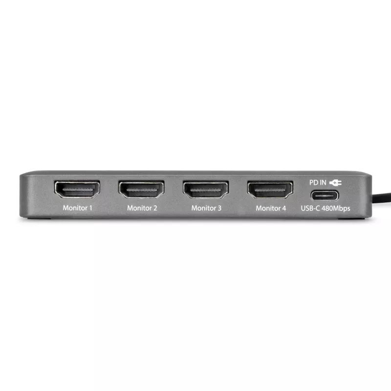 StarTech.com USB-C į keturių monitorių darbo stoties adapteris, 4K 60Hz HDMI, 140W PD perdavimas nešiojamojo kompiuterio įkrovimui, USB prievadas belaidžiai pelėms / klaviatūroms, TAA