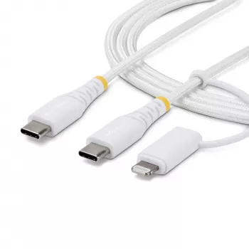 StarTech.com 2 m (6 pėdų) 2-in-1 tvirtas USB-C įkrovimo laidas su Lightning adapteriu, 30W/60W (3A), Apple MFi sertifikuotas, pintas USB-C įkroviklio laidas iPhone/iPad/Android