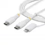 StarTech.com 1 m 2-in-1 tvirtas USB-C įkrovimo laidas su Lightning adapteriu, 30W/60W (3A), Apple MFi sertifikuotas, pintas USB-C įkroviklio laidas iPhone/iPad/Android