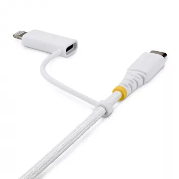 StarTech.com 1 m 2-in-1 tvirtas USB-C įkrovimo laidas su Lightning adapteriu, 30W/60W (3A), Apple MFi sertifikuotas, pintas USB-C įkroviklio laidas iPhone/iPad/Android