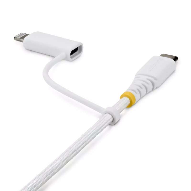 StarTech.com 1 m 2-in-1 tvirtas USB-C įkrovimo laidas su Lightning adapteriu, 30W/60W (3A), Apple MFi sertifikuotas, pintas USB-C įkroviklio laidas iPhone/iPad/Android