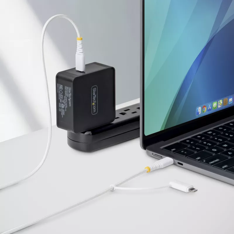 StarTech.com 1 m 2-in-1 tvirtas USB-C įkrovimo laidas su Lightning adapteriu, 30W/60W (3A), Apple MFi sertifikuotas, pintas USB-C įkroviklio laidas iPhone/iPad/Android