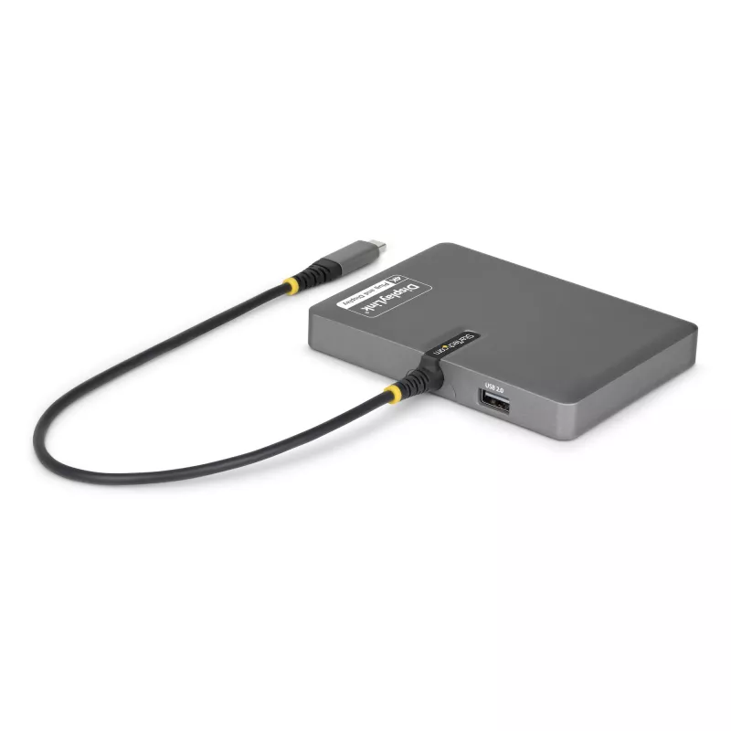 StarTech.com USB-C į keturių monitorių darbo stoties adapteris, 4K 60Hz DisplayPort, 140W PD perdavimas nešiojamojo kompiuterio įkrovimui, USB prievadas belaidžiai klaviatūrai / pelei, TAA