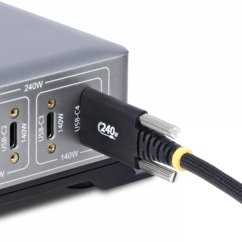 StarTech.com 10ft (3m) USB-C įkrovimo laidas, patvarus ir itin lankstus, su šoniniais fiksavimo varžtais, 240W (5A) PD EPR, USB 2.0 nešiojamojo kompiuterio įkrovimo laidas, USB-IF sertifikuotas, tvirtas USB-C įkrovimo laidas