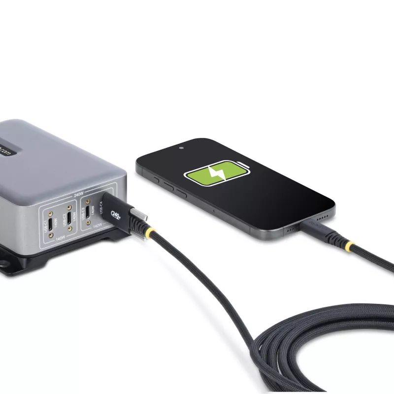 StarTech.com 10ft (3m) USB-C įkrovimo laidas, patvarus ir itin lankstus, su šoniniais fiksavimo varžtais, 240W (5A) PD EPR, USB 2.0 nešiojamojo kompiuterio įkrovimo laidas, USB-IF sertifikuotas, tvirtas USB-C įkrovimo laidas