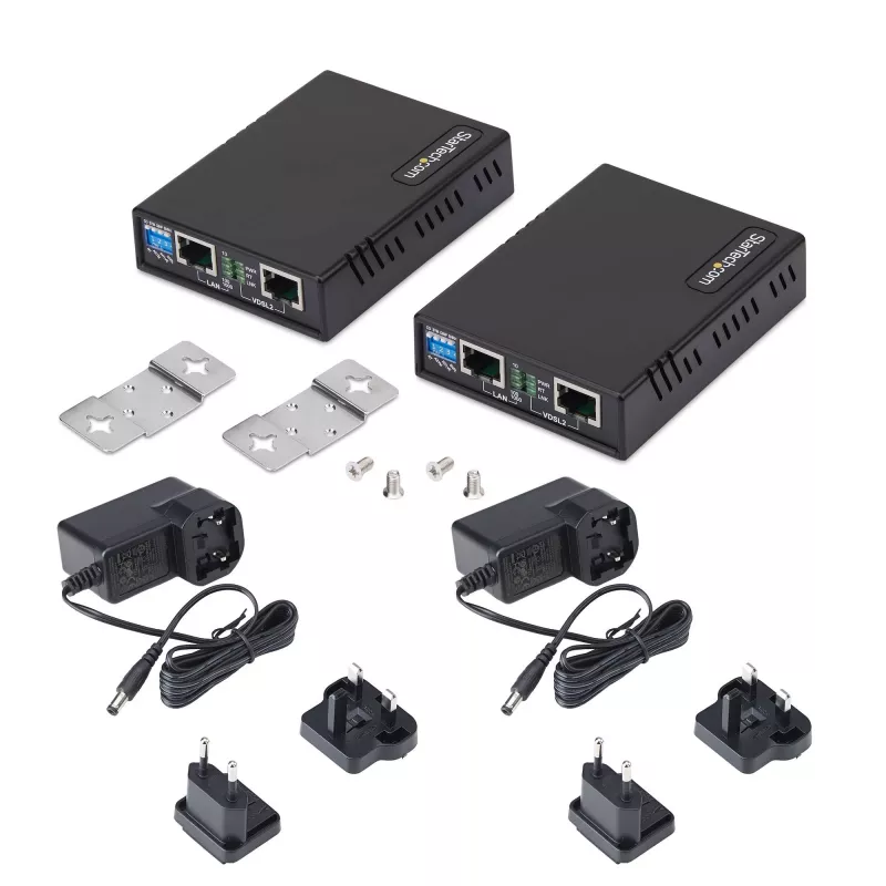 „StarTech.com“ VDSL2 Ethernet tiltų rinkinys per vieną porą laidų, iki 0,6 mylios (1 km) nuotolio LAN kartotuvas per telefono liniją/CAT5e/CAT6, iki 300 Mbps, pakeitimas 110VDSLEXTEU – TAA