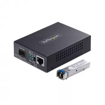 StarTech.com Gigabito eterneto varinių signalų keitiklis į šviesolaidį, SM LC, 20 km, 10/100/1000 Mbps, RJ45 į LC, pilnas metalas, 9K dideli rėmeliai, TAA atitikmuo