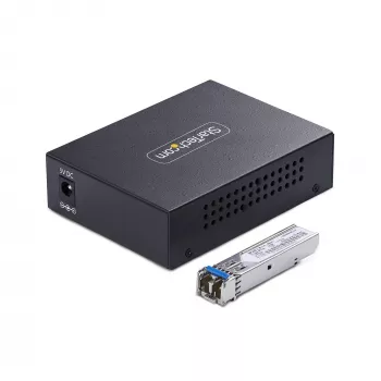 StarTech.com Gigabito eterneto varinių signalų keitiklis į šviesolaidį, SM LC, 20 km, 10/100/1000 Mbps, RJ45 į LC, pilnas metalas, 9K dideli rėmeliai, TAA atitikmuo