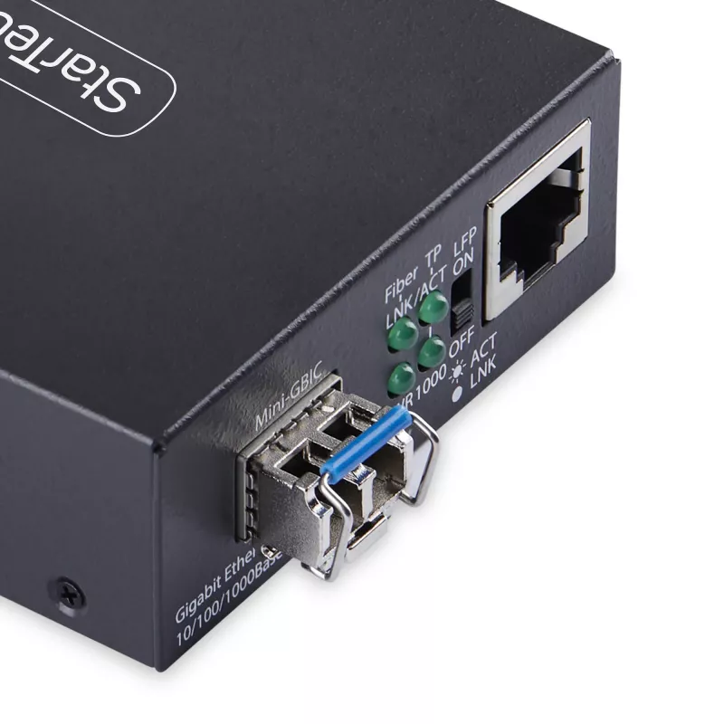 StarTech.com Gigabito eterneto varinių signalų keitiklis į šviesolaidį, SM LC, 20 km, 10/100/1000 Mbps, RJ45 į LC, pilnas metalas, 9K dideli rėmeliai, TAA atitikmuo