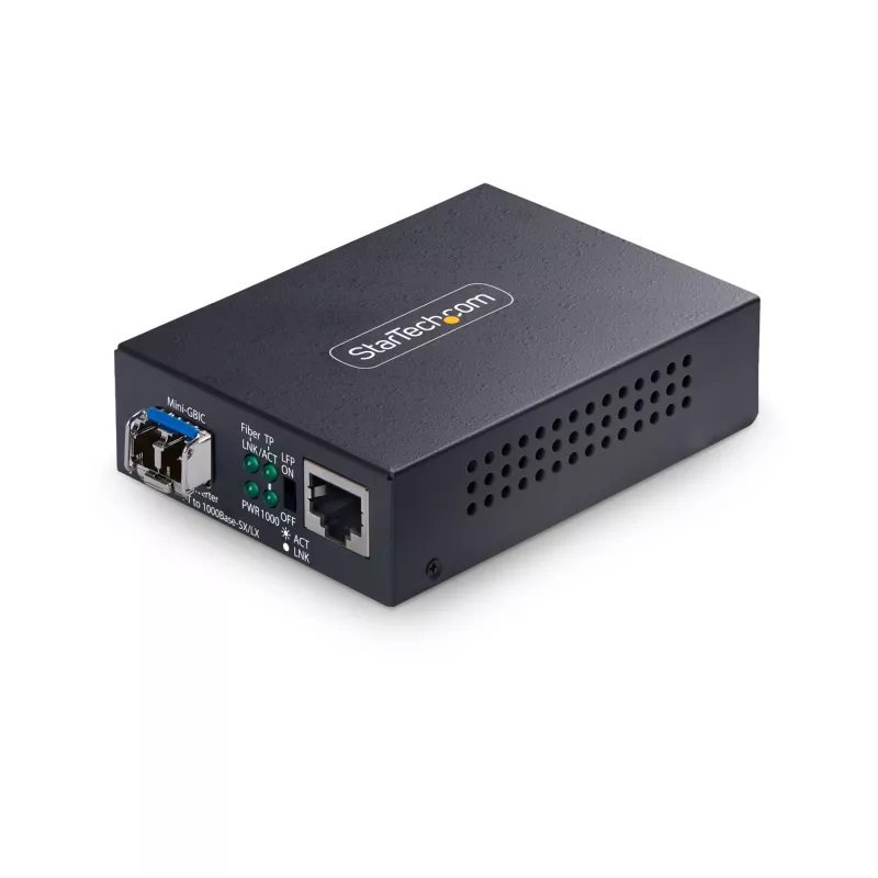 StarTech.com Gigabito eterneto varinių signalų keitiklis į šviesolaidį, SM LC, 20 km, 10/100/1000 Mbps, RJ45 į LC, pilnas metalas, 9K dideli rėmeliai, TAA atitikmuo