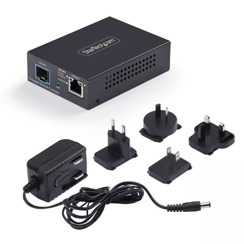 StarTech.com 10GbE daugiagreitis atviras SFP+ šviesolaidinis medijos keitiklis, 10G/5G/2.5G/1G/100M, varis į 10GBASE-X SFP+, vienmodis, daugiamodis, 16K milžiniški kadrai, TAA