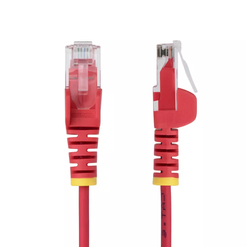 StarTech.com 1,5 m raudonas plonas CAT6 eterneto kabelis, be užkabų, 100W PoE, UTP, LSZH, 28AWG gryna varinė viela, plonas RJ45 tinklo pataisos laidas su įtempimo mažinimo elementais, individualiai išbandytas