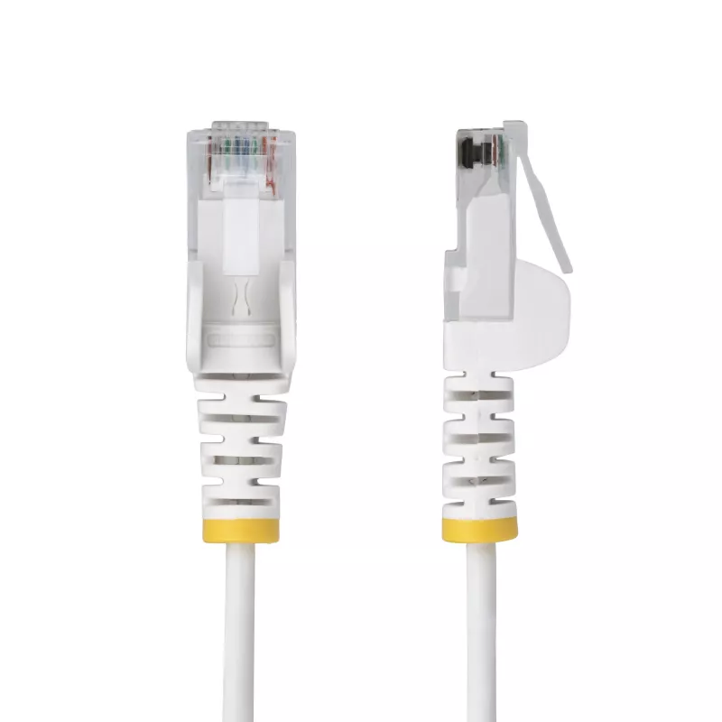 StarTech.com 50 cm baltas plonas CAT6 Ethernet kabelis, be užkabinimų, 100 W PoE, UTP, LSZH, 28AWG gryna varinė viela, plonas RJ45 tinklo jungiamasis laidas su įtempimo mažinimo elementais, individualiai išbandytas