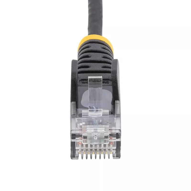 StarTech.com 7 m juodas plonas CAT6 eterneto kabelis, be užkabinimų, 100W PoE, UTP, LSZH, 28AWG gryna varinė viela, plonas RJ45 tinklo jungiamasis laidas su įtempimo mažinimo elementais, individualiai išbandytas