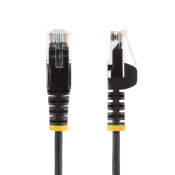 StarTech.com 10m juodas plonas CAT6 Ethernet kabelis, be užkliuvimo, 100W PoE, UTP, LSZH, 28AWG gryna varinė viela, plonas RJ45 tinklo jungiamasis laidas su įtempimo mažinimo elementais, individualiai išbandytas