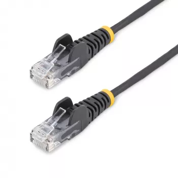 StarTech.com 15m juodas plonas CAT6 eterneto kabelis, be užkabinimų, 100W PoE, UTP, LSZH, 28AWG gryna vario viela, plonas RJ45 tinklo jungiamasis laidas su įtempimo mažinimo elementais, individualiai išbandytas