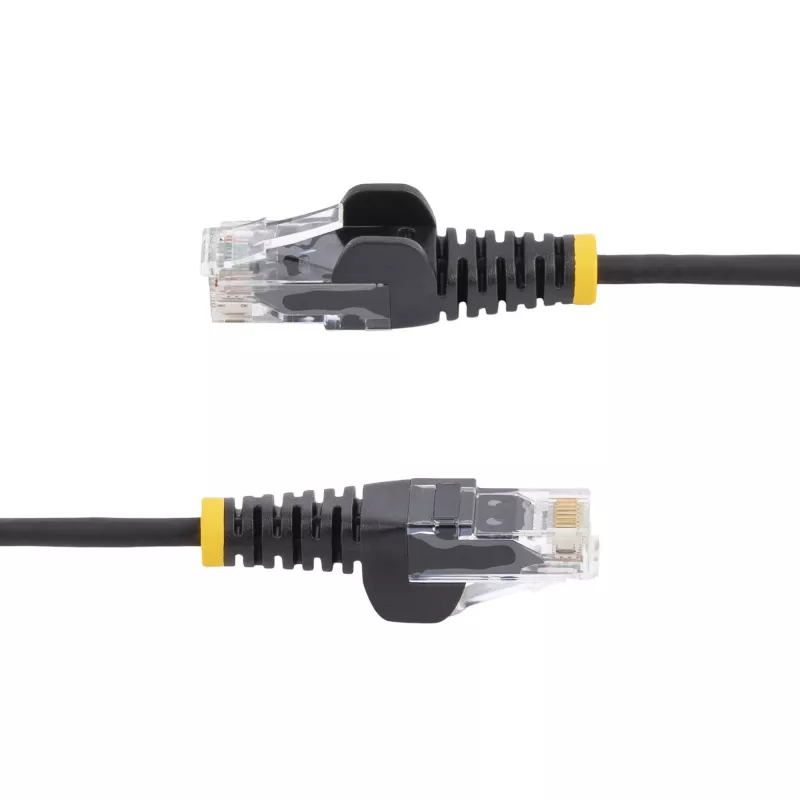 StarTech.com 15m juodas plonas CAT6 eterneto kabelis, be užkabinimų, 100W PoE, UTP, LSZH, 28AWG gryna vario viela, plonas RJ45 tinklo jungiamasis laidas su įtempimo mažinimo elementais, individualiai išbandytas