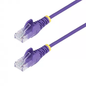 StarTech.com 15m violetinis plonas CAT6 eterneto kabelis, be užkabinimų, 100W PoE, UTP, LSZH, 28AWG gryna varinė viela, plonas RJ45 tinklo jungiamasis laidas su įtempimo mažinimu, individualiai išbandytas