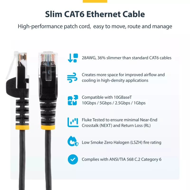 StarTech.com 15 m žalias plonas CAT6 Ethernet kabelis, be užkabinimų, 100W PoE, UTP, LSZH, 28AWG gryna varinė viela, plonas RJ45 tinklo jungiamasis laidas su atramomis, individualiai išbandytas