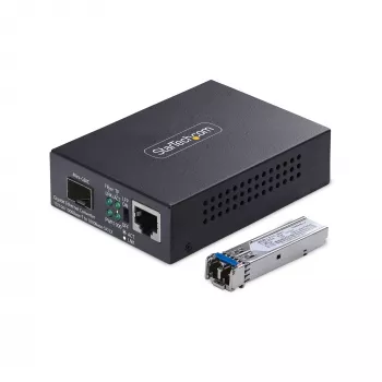 StarTech.com Gigabit Ethernet vario į šviesolaidį keitiklis, SM LC, 40 km, 10/100/1000 Mbps, RJ45 į LC, pilnas metalas, 9K džumbro rėmeliai, atitinka TAA