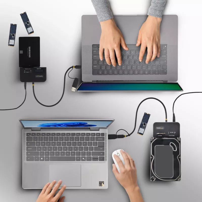 StarTech.com USB-C/USB-A prie M.2 NVMe ir 2,5 col./3,5 col. SATA adapteris, 10Gbps, be įrankių, išorinis SSD/HDD skaitytuvas, B+M/M-Key