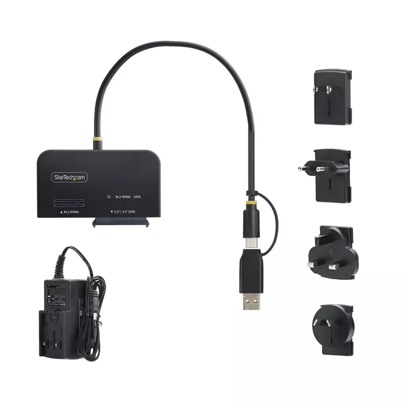 StarTech.com USB-C/USB-A prie M.2 NVMe ir 2,5 col./3,5 col. SATA adapteris, 10Gbps, be įrankių, išorinis SSD/HDD skaitytuvas, B+M/M-Key