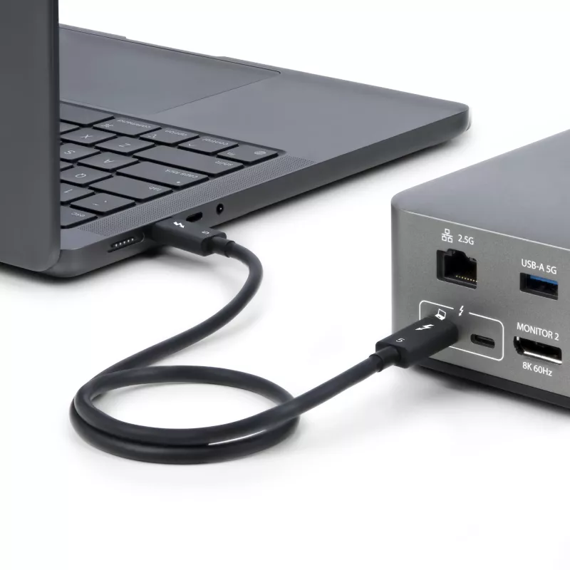 StarTech.com 2,6 pėdų (80 cm) Thunderbolt 5 laidas, 80 Gbps / iki 120 Gbps, 240 W PD, 8K 60 Hz, sertifikuotas Thunderbolt laidas, suderinamas su Thunderbolt 4 / USB4 / USB-C – baltas