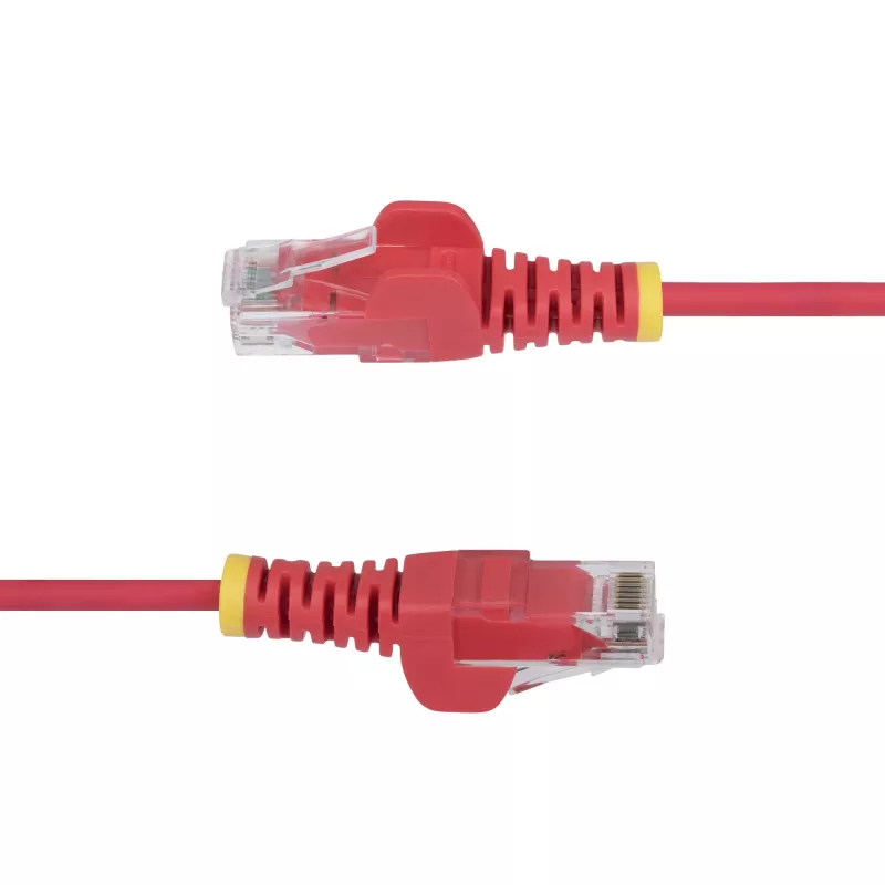 StarTech.com 25 cm raudonas plonas CAT6 Ethernet kabelis, be užkablių, 100W PoE, UTP, LSZH, 28AWG gryna vario viela, plonas RJ45 tinklo jungiamasis laidas su įtempimo mažinimu, individualiai išbandytas