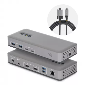 StarTech.com dviejų monitorių USB-C dokavimo stotelė, HDMI, 4K 60Hz, 100W nešiojamojo kompiuterio įkrovimas, 1GbE, be tvarkyklių, kelių monitorių dokas, skirta Windows