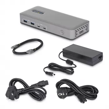 StarTech.com dviejų monitorių USB-C dokavimo stotelė, HDMI, 4K 60Hz, 100W nešiojamojo kompiuterio įkrovimas, 1GbE, be tvarkyklių, kelių monitorių dokas, skirta Windows