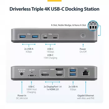 StarTech.com 199UE-USBC-DOCK nešiojamojo kompiuterio dokas / prievadų kartotuvas, laidinis, USB 3.2 Gen 2 (3.1 Gen 2) Type-C, pilka