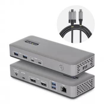 StarTech.com USB-C stotelė dviems monitoriams, DisplayPort, 4K 60Hz, 100W įkrovimas, 1GbE, be tvarkyklių, skirta Windows