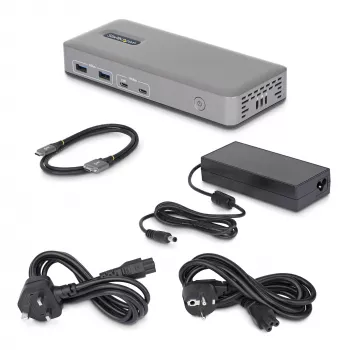 StarTech.com USB-C stotelė dviems monitoriams, DisplayPort, 4K 60Hz, 100W įkrovimas, 1GbE, be tvarkyklių, skirta Windows