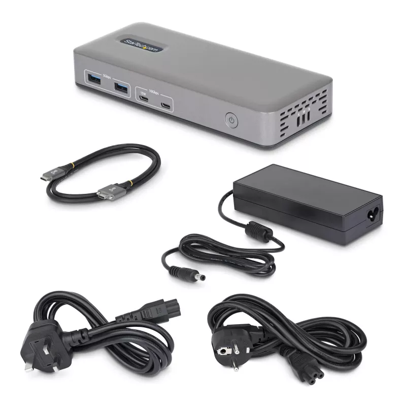 StarTech.com USB-C stotelė dviems monitoriams, DisplayPort, 4K 60Hz, 100W įkrovimas, 1GbE, be tvarkyklių, skirta Windows