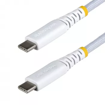 StarTech.com 2m (6ft) balta USB-C įkrovimo laidas, 60W (3A) PD, dviejų sluoksnių pintas nailonas/TPE apvalkalas, tvirtas USB C įkrovimo laidas, USB 2.0 nešiojamojo kompiuterio įkroviklio laidas