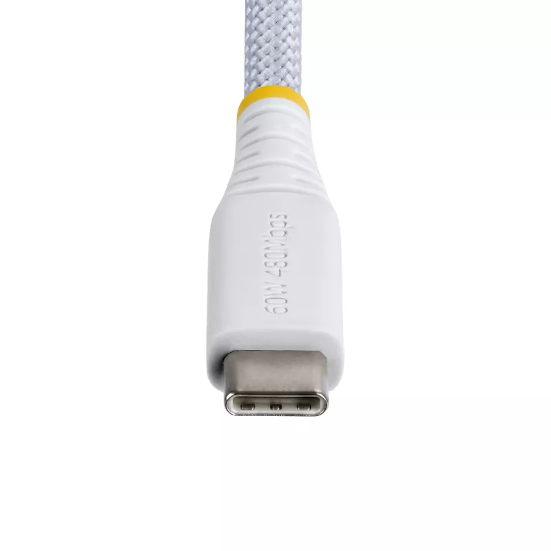 StarTech.com 2m (6ft) balta USB-C įkrovimo laidas, 60W (3A) PD, dviejų sluoksnių pintas nailonas/TPE apvalkalas, tvirtas USB C įkrovimo laidas, USB 2.0 nešiojamojo kompiuterio įkroviklio laidas