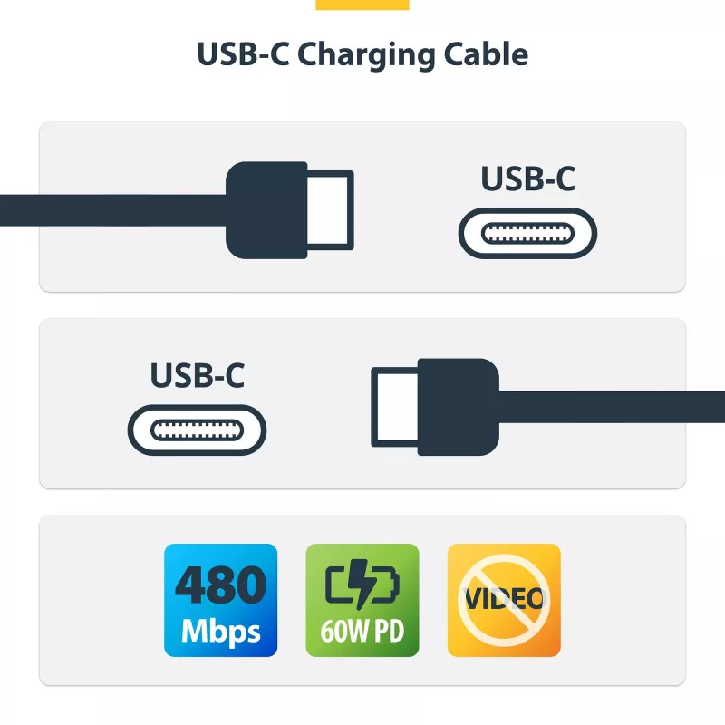 StarTech.com USB-C įkrovimo laidas 30cm, 60W PD, pintas nailonas/TPE