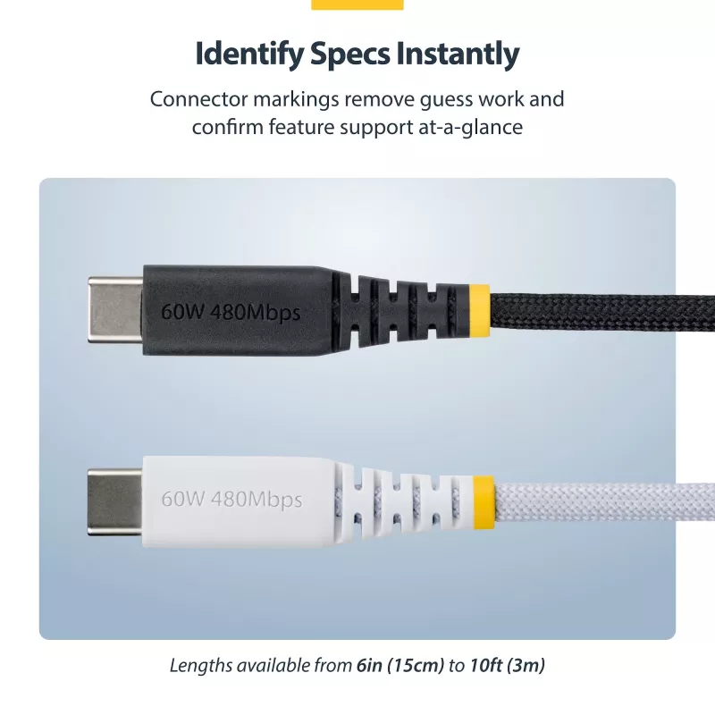 StarTech.com USB-C įkrovimo laidas 30cm, 60W PD, pintas nailonas/TPE