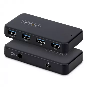 StarTech.com 4 prievadų USB-A šakotuvas, 5Gbps, su maitinimu, 2-in-1 USB-C ir USB-A laidas, 1x BC 1.2 įkrovimo prievadas, 24W maitinimo adapteris, skirtas MacBook ir Windows