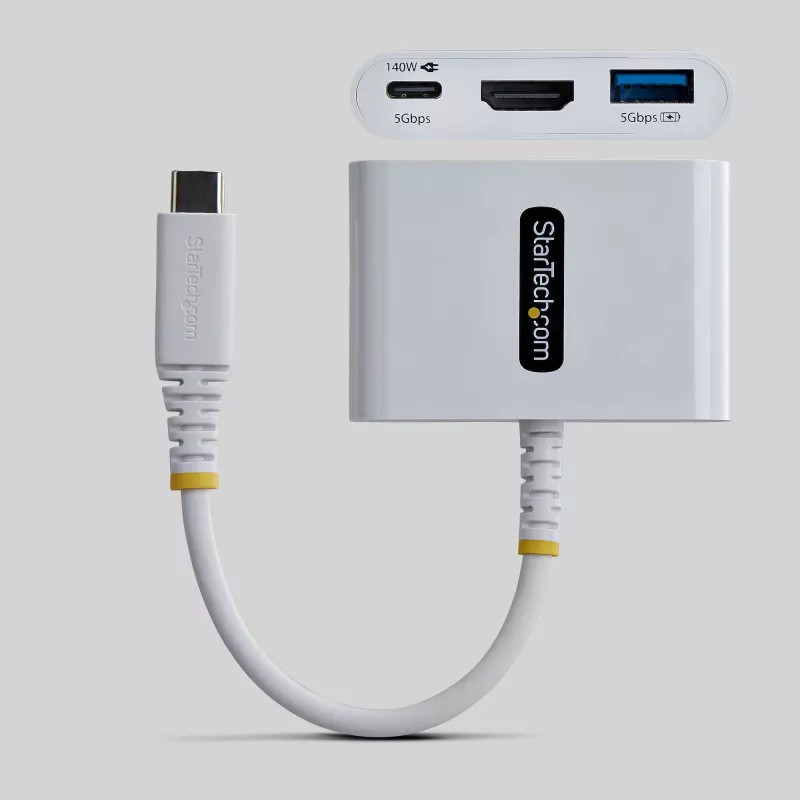 StarTech.com USB-C į HDMI kelių prievadų adapteris su 140W PD įkrovimu, 4K 60Hz HDMI, USB 5Gbps šakotuvas, mini dokas, skirtas MacBook / Dell / ThinkPad / HP / iPad / planšetėms