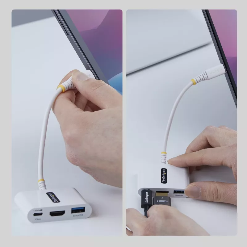StarTech.com USB-C į HDMI kelių prievadų adapteris su 140W PD įkrovimu, 4K 60Hz HDMI, USB 5Gbps šakotuvas, mini dokas, skirtas MacBook / Dell / ThinkPad / HP / iPad / planšetėms