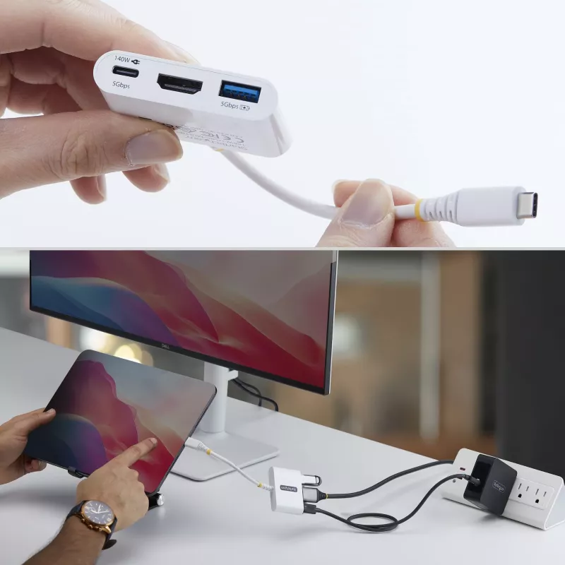 StarTech.com USB-C į HDMI kelių prievadų adapteris su 140W PD įkrovimu, 4K 60Hz HDMI, USB 5Gbps šakotuvas, mini dokas, skirtas MacBook / Dell / ThinkPad / HP / iPad / planšetėms