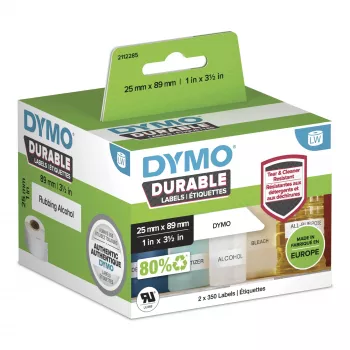 DYMO Original LabelWriter Durable Lipnios Etiketės | 25mm x 89mm | Baltas Polipropilenas | 2 ritės po 350 (700 lipnių etikečių) | Aukštos kokybės | Skirtos LabelWriter etikečių spausdintuvams