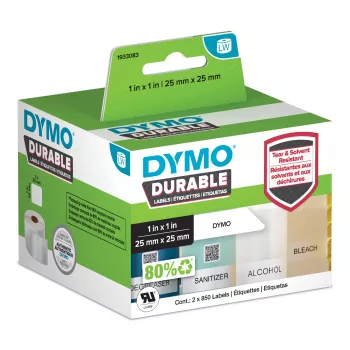 DYMO Original LabelWriter Durable Labels 25mm x 25mm balta polietileno lipdukai 2 ritiniai po 850 (1700 vnt.)